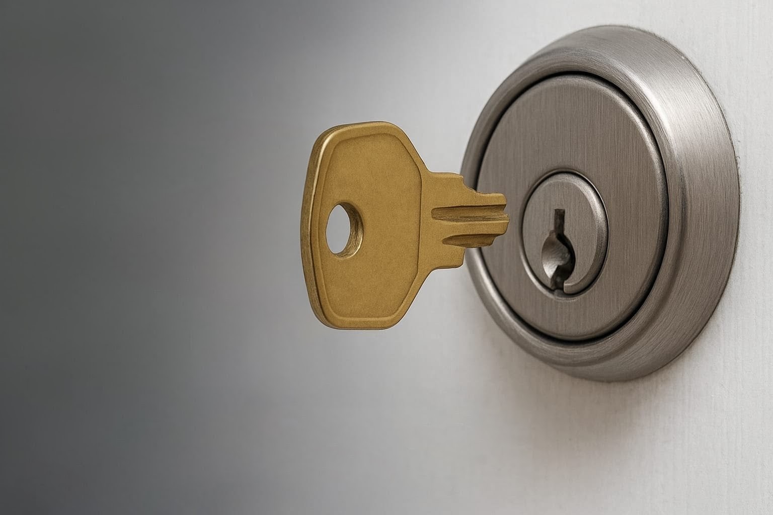 Zoom sur une clé cassée restée dans un cylindre de serrure, problème courant de serrurerie en urgence.